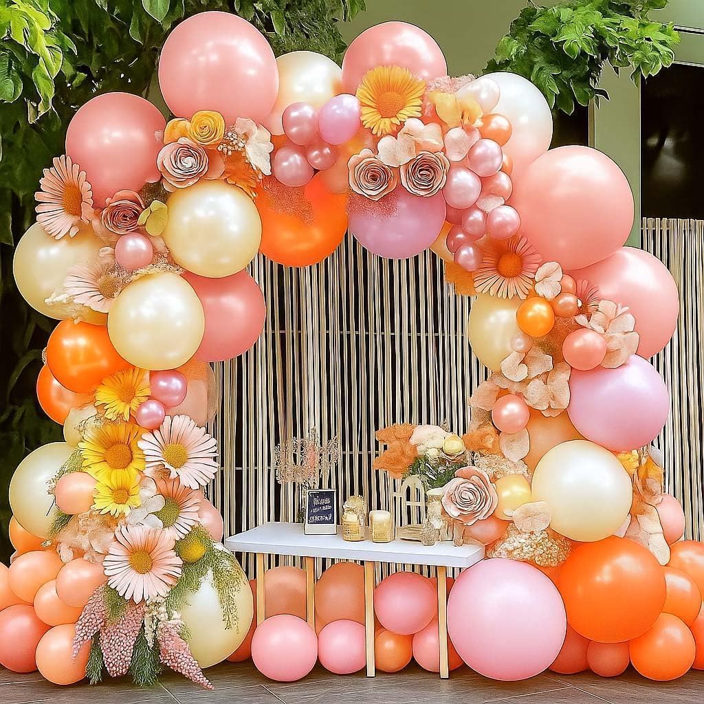 Captank pink orange balloon arch kit enhances birthday party decor