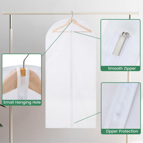Carbrea garment bags in closet setup help keep clothes neat and tidy.