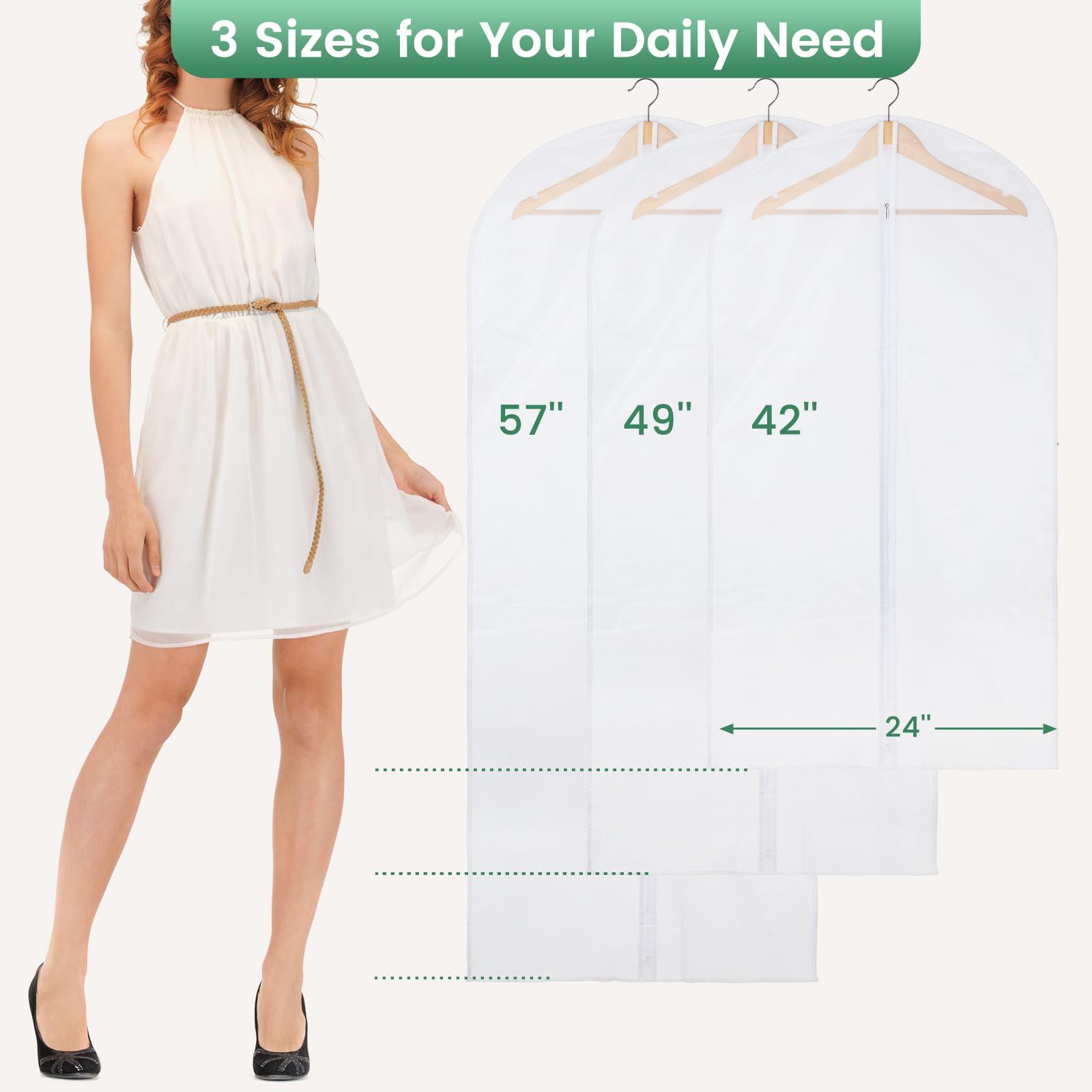 Carbrea garment bags with translucent surface let you identify outfits quickly without exposing contents.