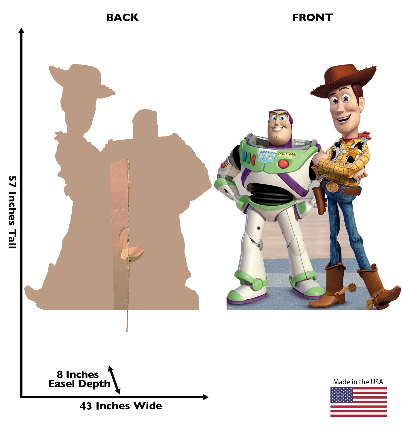 Cardboard People Woody life-size cutout standup for nostalgic Toy Story displays, ideal for events.
