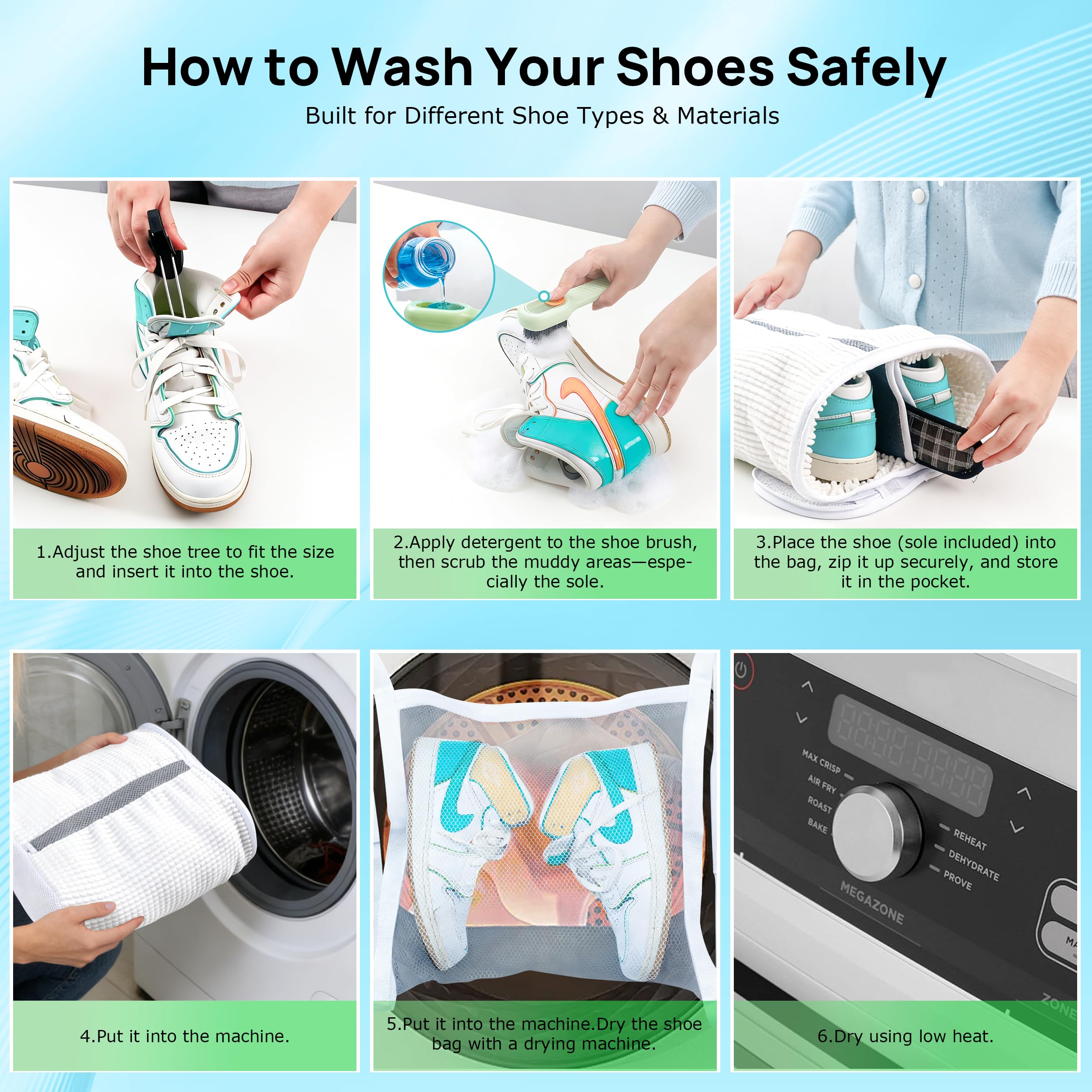 Carefree Finds deep-cleaning bristles reach every angle for a spotless sneaker wash.