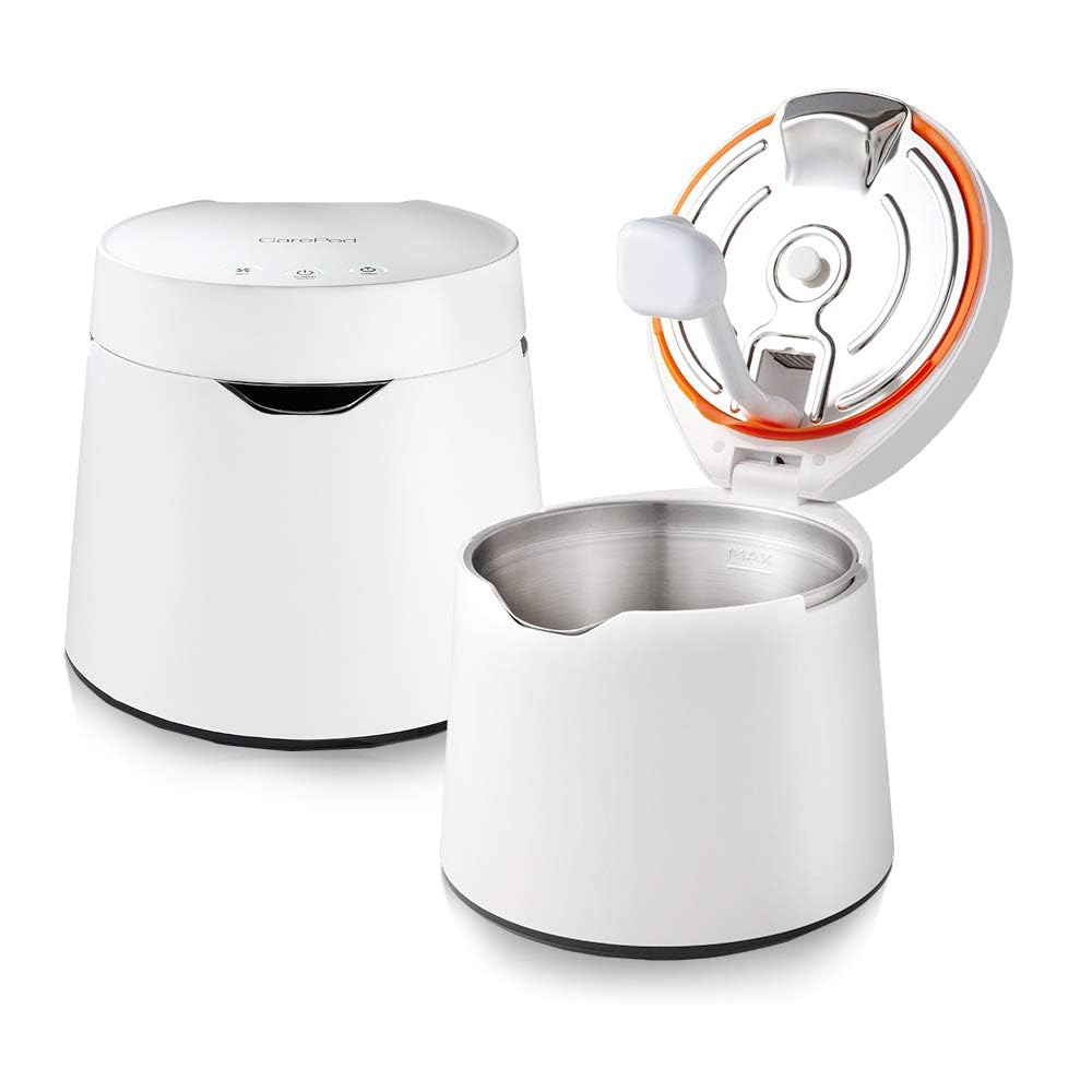 Carepod One stainless steel humidifier in living room for large-room comfort