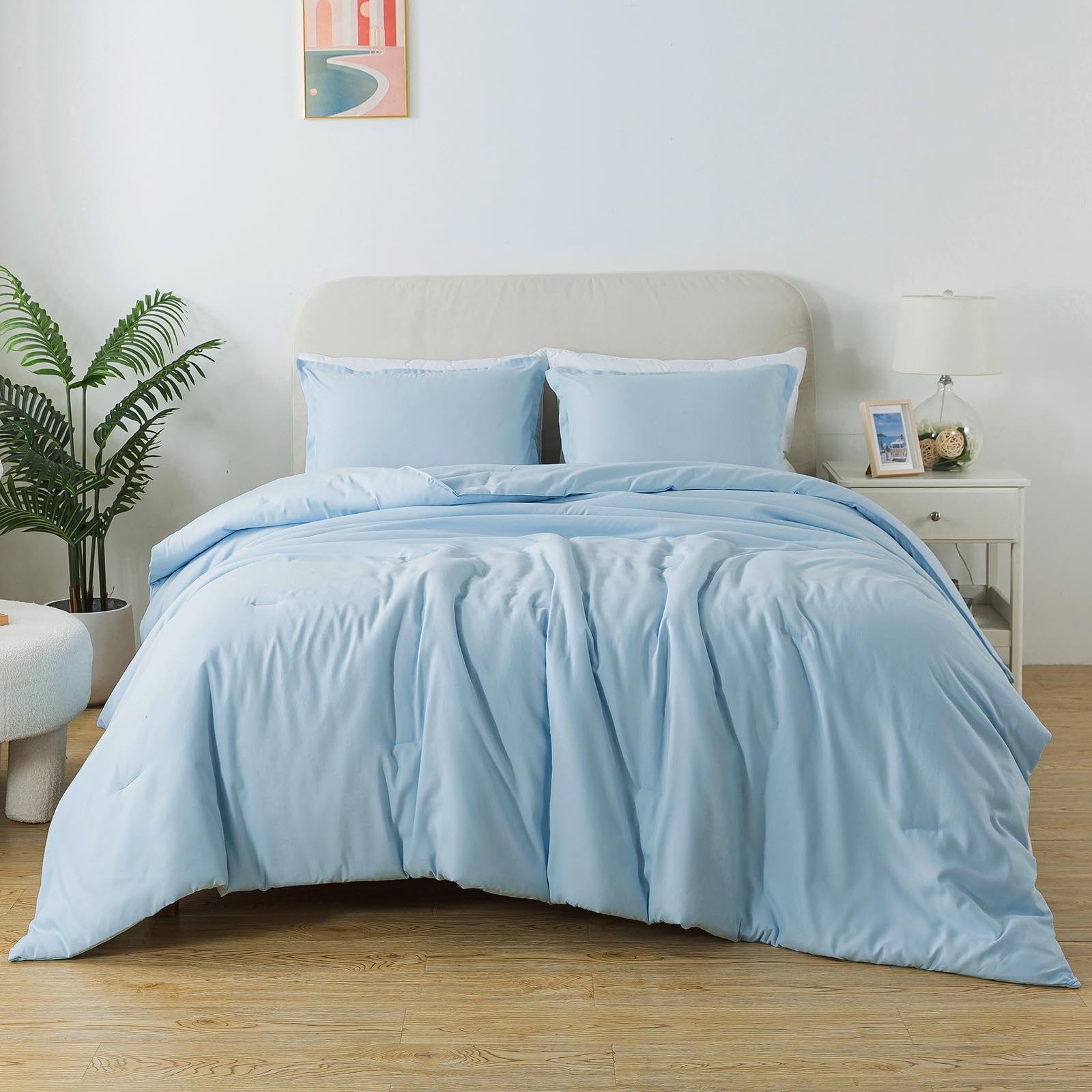 Caressma light blue comforter solid bohemian design enhances bedroom style