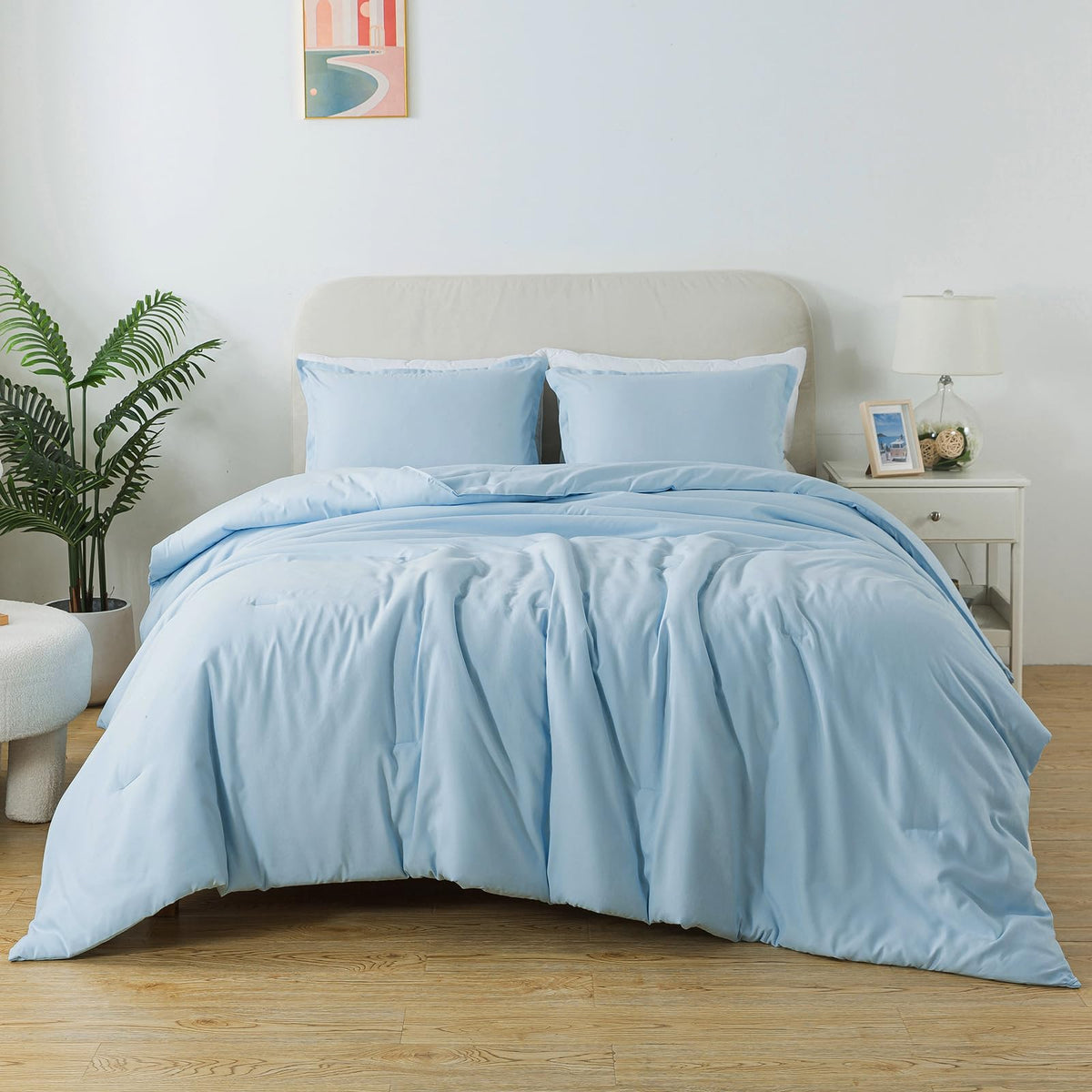 Caressma light blue comforter solid bohemian design enhances bedroom style