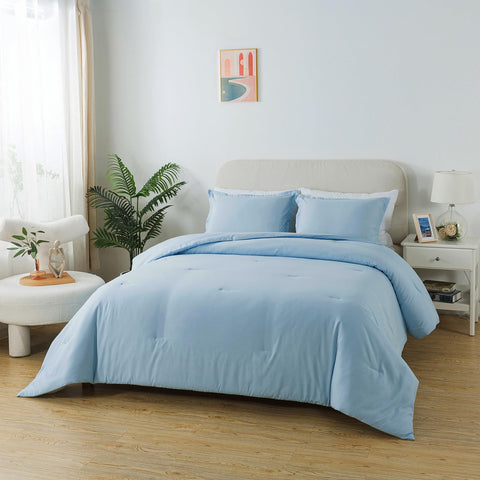 Caressma light blue comforter ultra-soft microfiber texture feels cozy