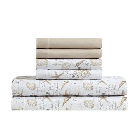 Caribbean Joe 6-piece sheet set with flat sheet showcases tropical coastal design for stylish sleep.