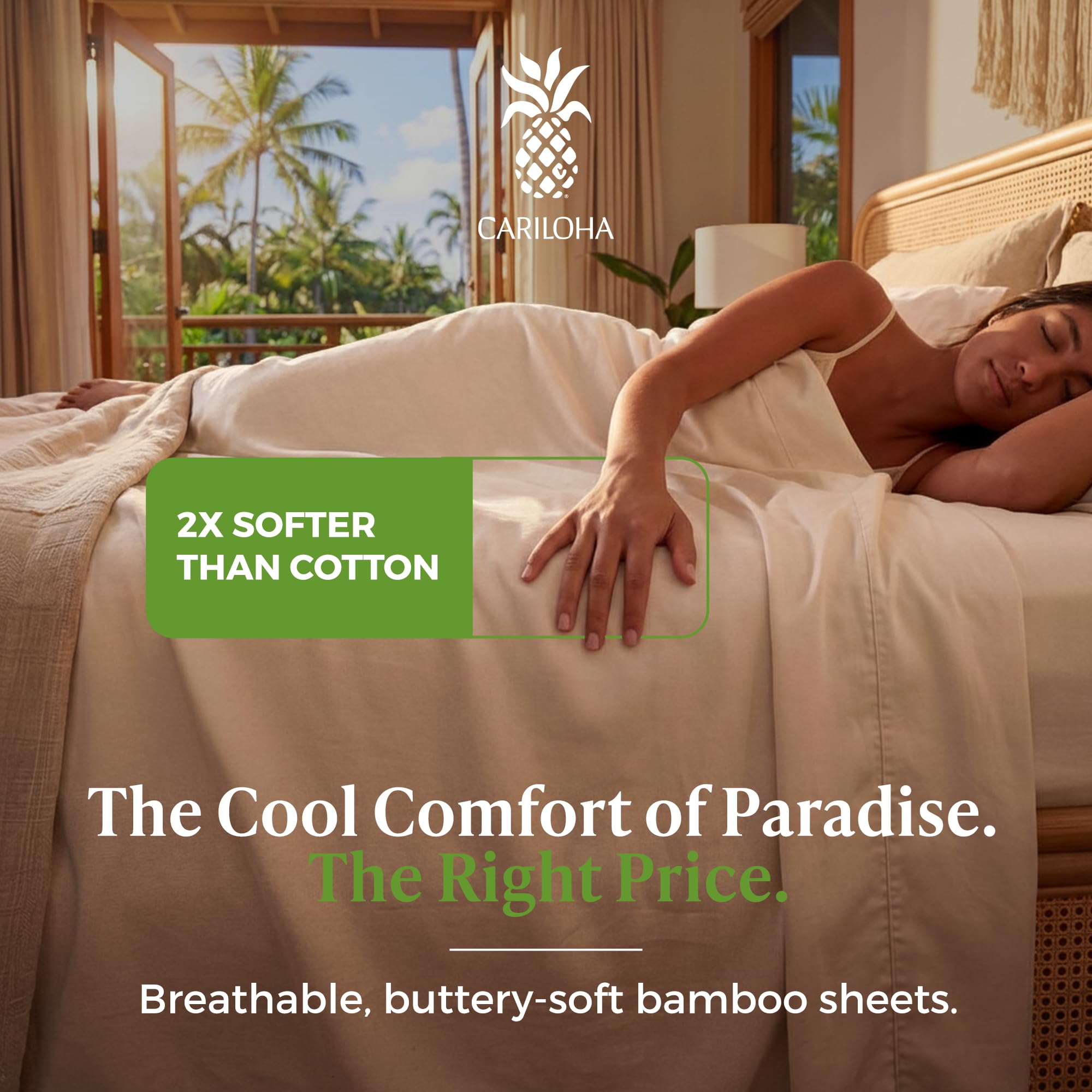 Cariloha Aloha Soft fitted sheet with secure 16-inch pockets for a snug fit