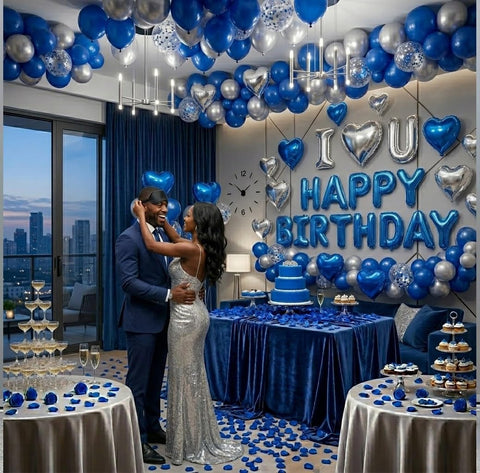 Carnira blue and silver theme suits masculine celebrations.