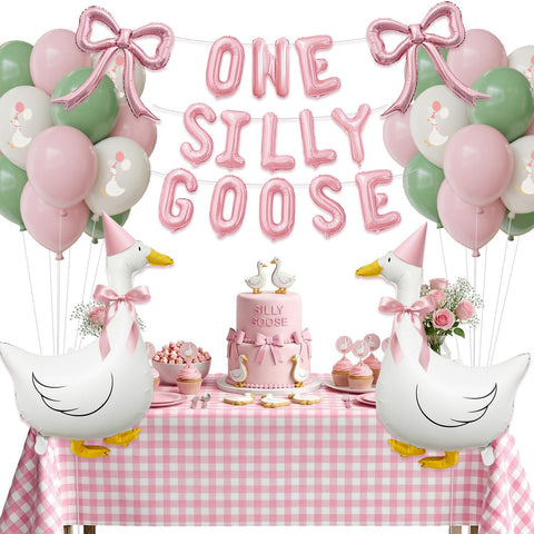 Carnira One Silly Goose balloons add playful birthday charm for photos and cake-table displays
