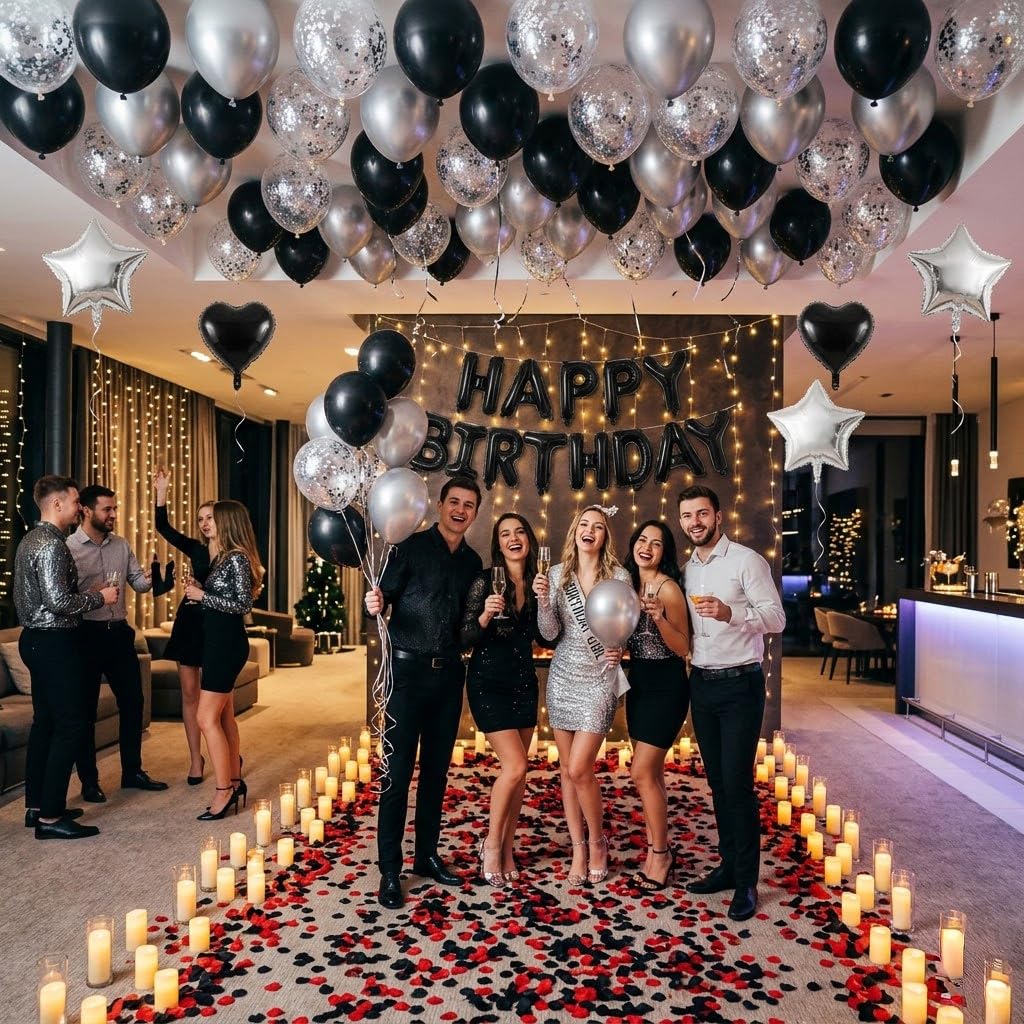 Carnira petals and lights combine for a cozy romantic date night setup.