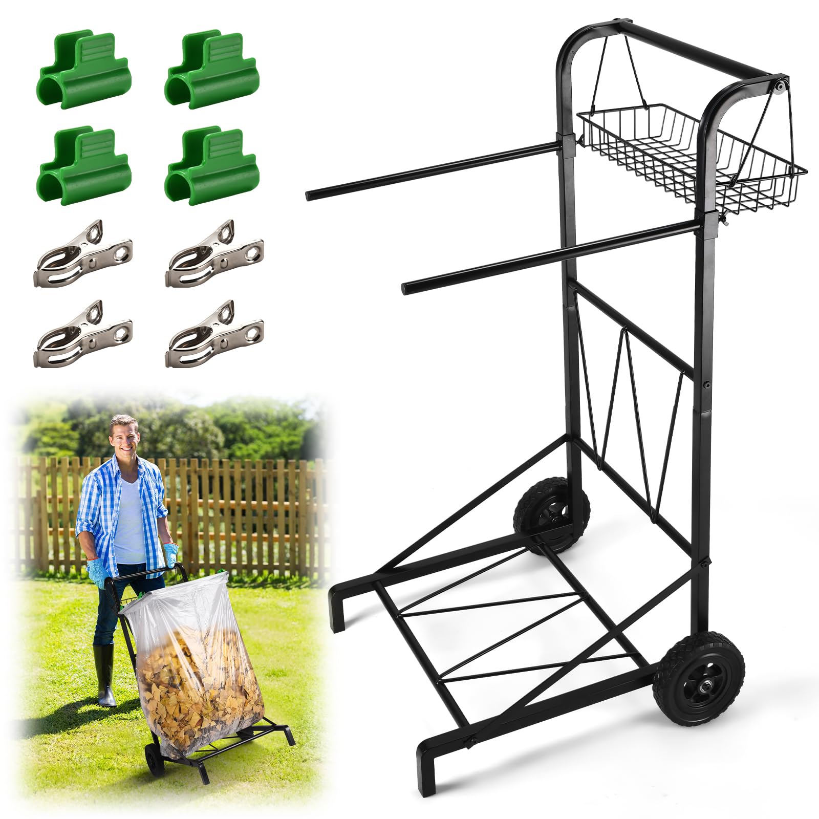 CAROD trash bag holder cart with wheels for easy movement on lawns during yard cleanups
