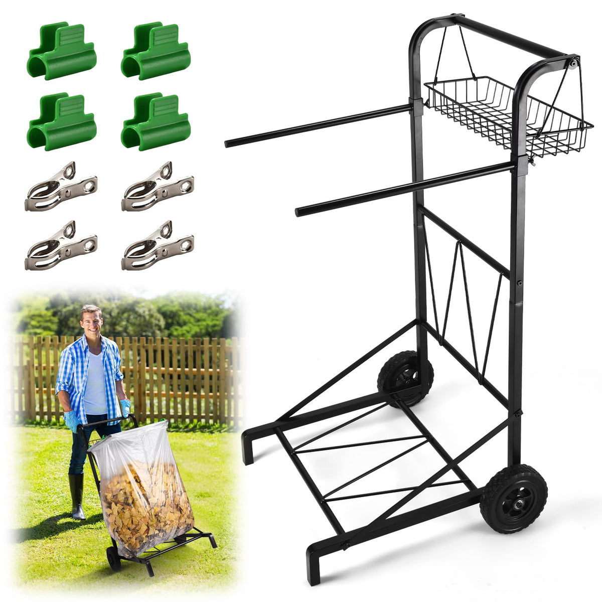 CAROD trash bag holder cart with wheels for easy movement on lawns during yard cleanups