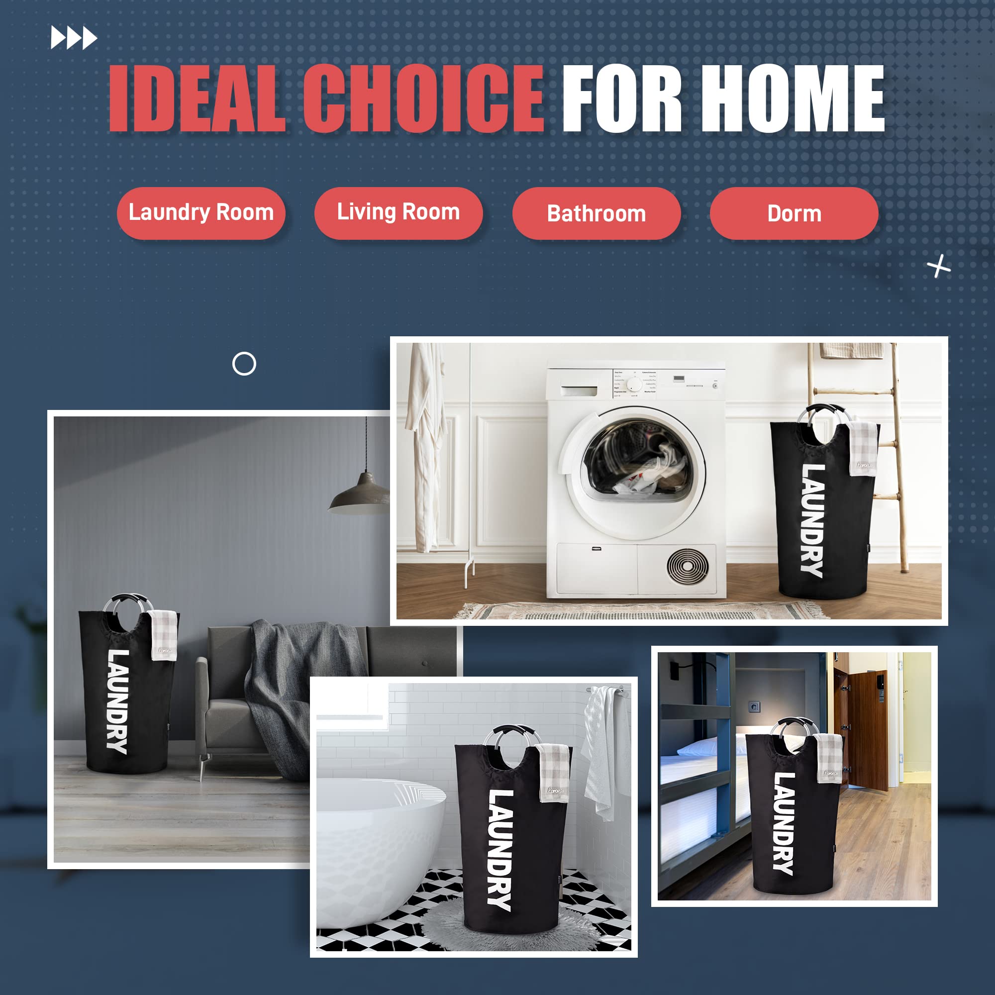 Caroeas 125L laundry bin stands upright for easy loading
