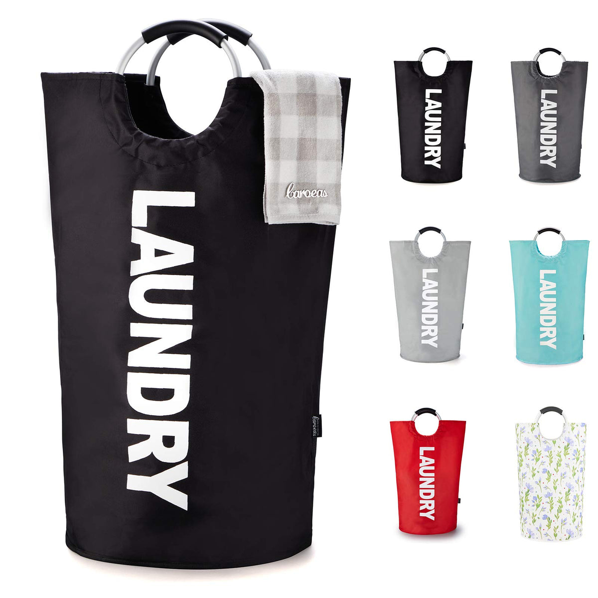 Caroeas 125L laundry basket with padded handle for easy transport