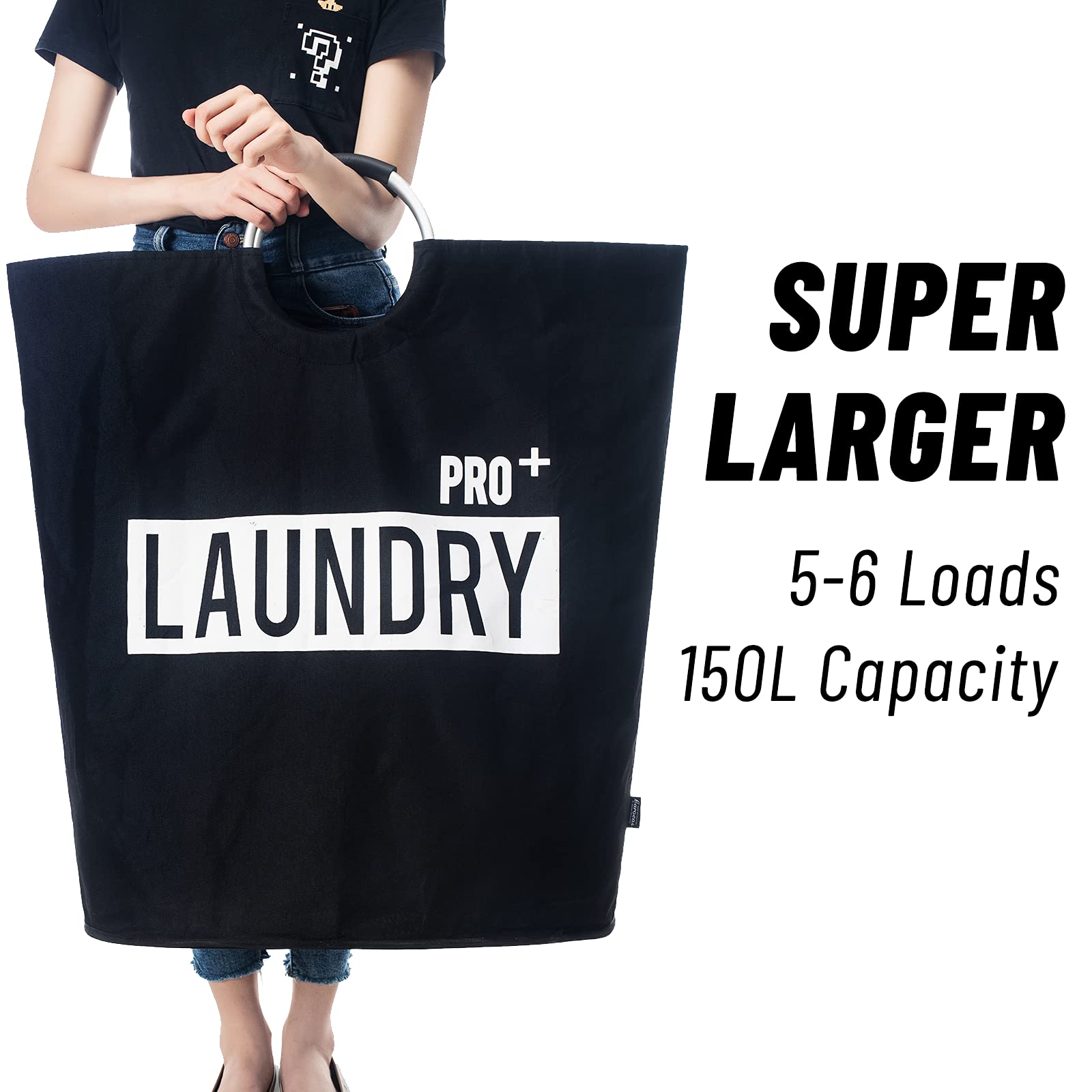 Caroeas Super Large 150L Laundry Basket Pro aluminum frame supports heavy loads.