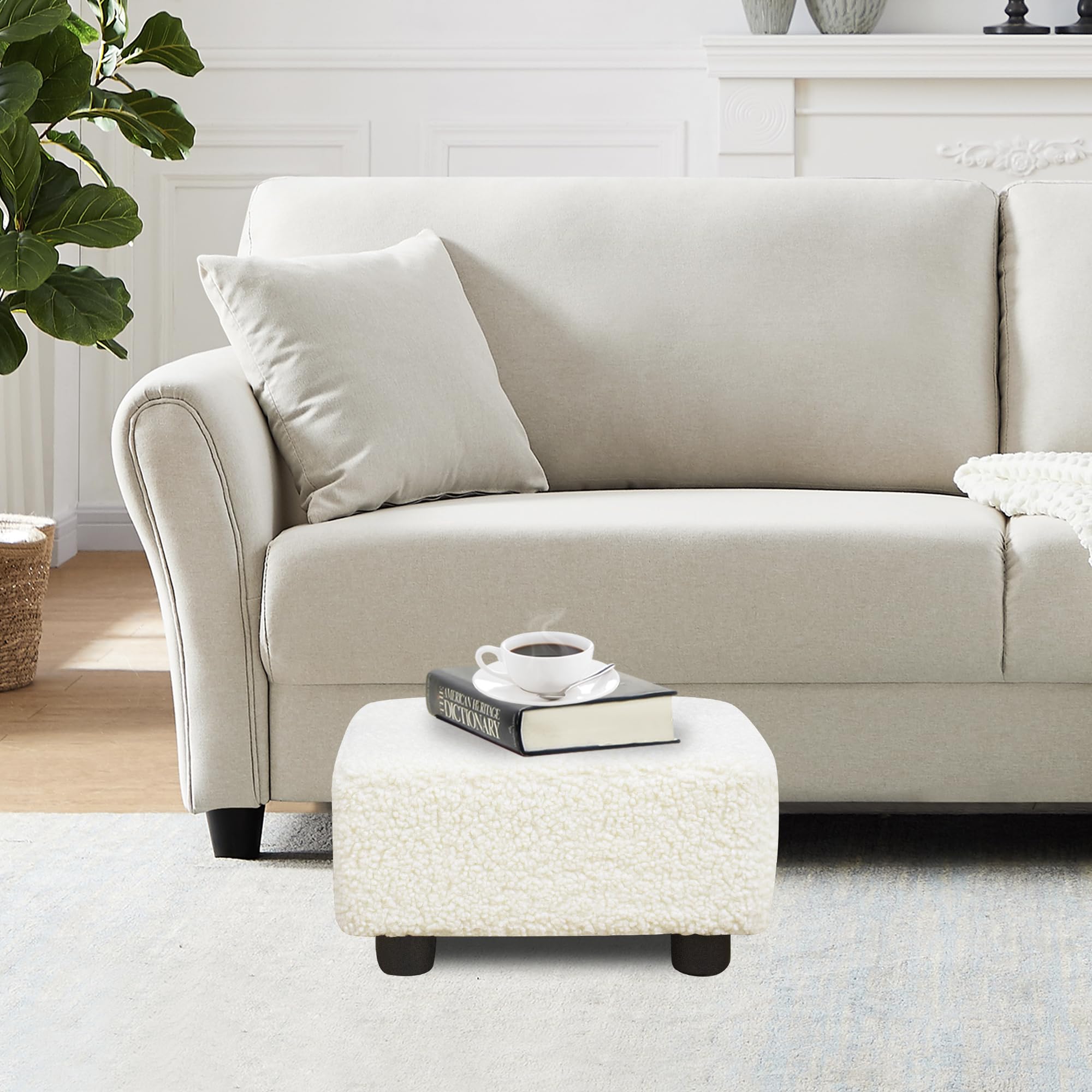 CAROLMADE footstool with sherpa cover in ivory for cozy, comfortable sitting