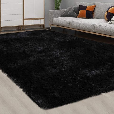 CAROMIO fluffy shag rug 9x12 in a cozy bedroom setup showing plush underfoot comfort