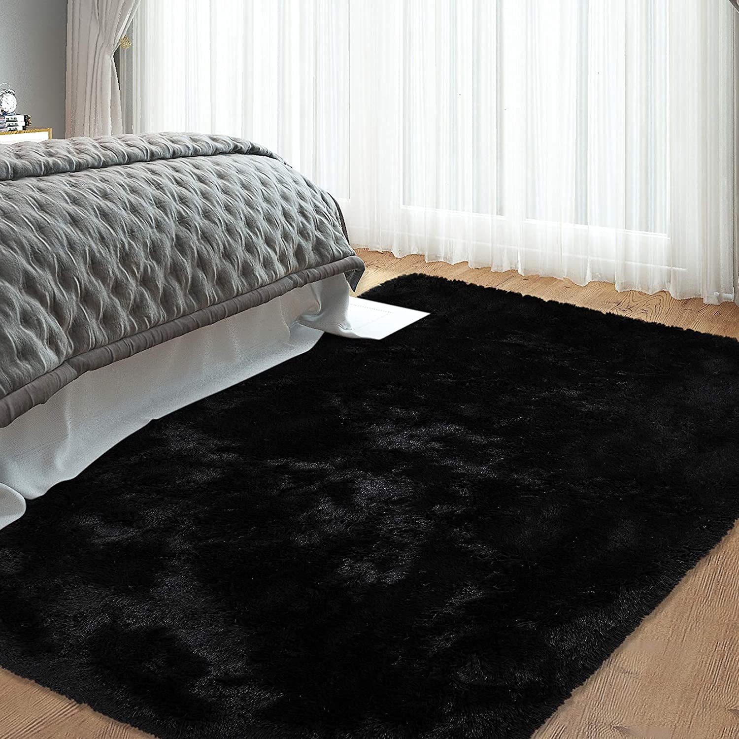 CAROMIO fluffy shag rug in a bedroom setup adding warmth and texture