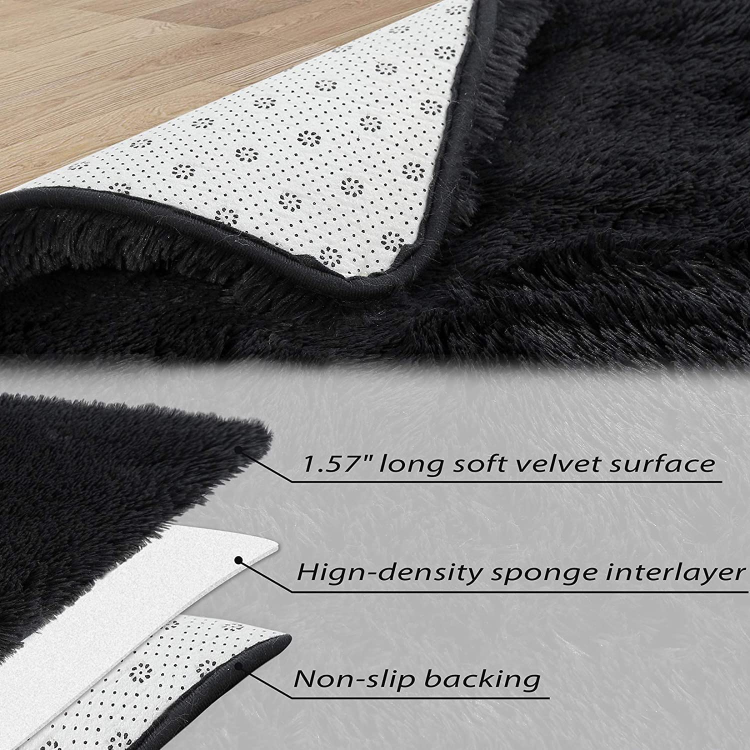 CAROMIO fluffy shag rug easy-clean care with vacuuming and spot cleaning