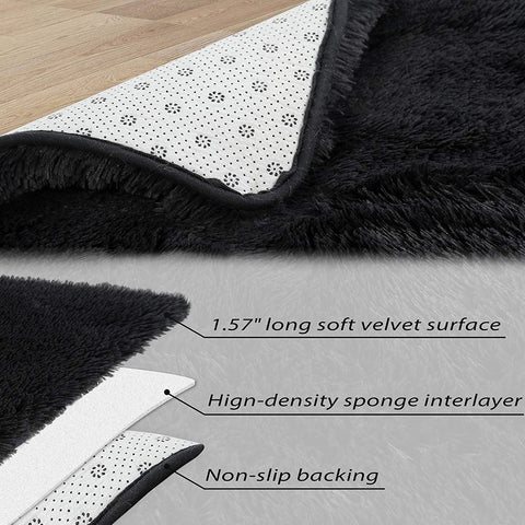 CAROMIO fluffy shag rug easy-clean care with vacuuming and spot cleaning