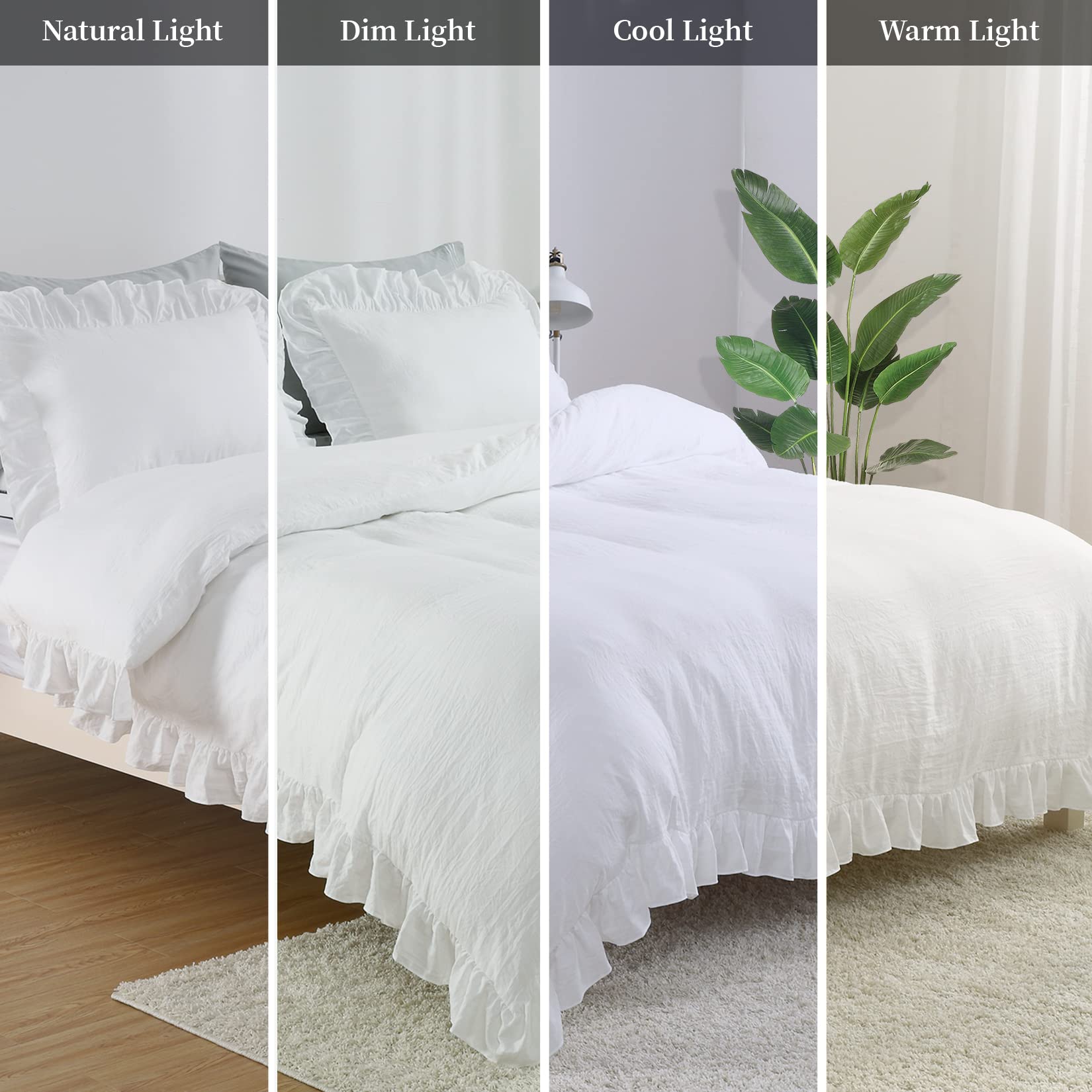 CAROMIO White duvet cover with three-edge ruffles for elegant bedroom decor.