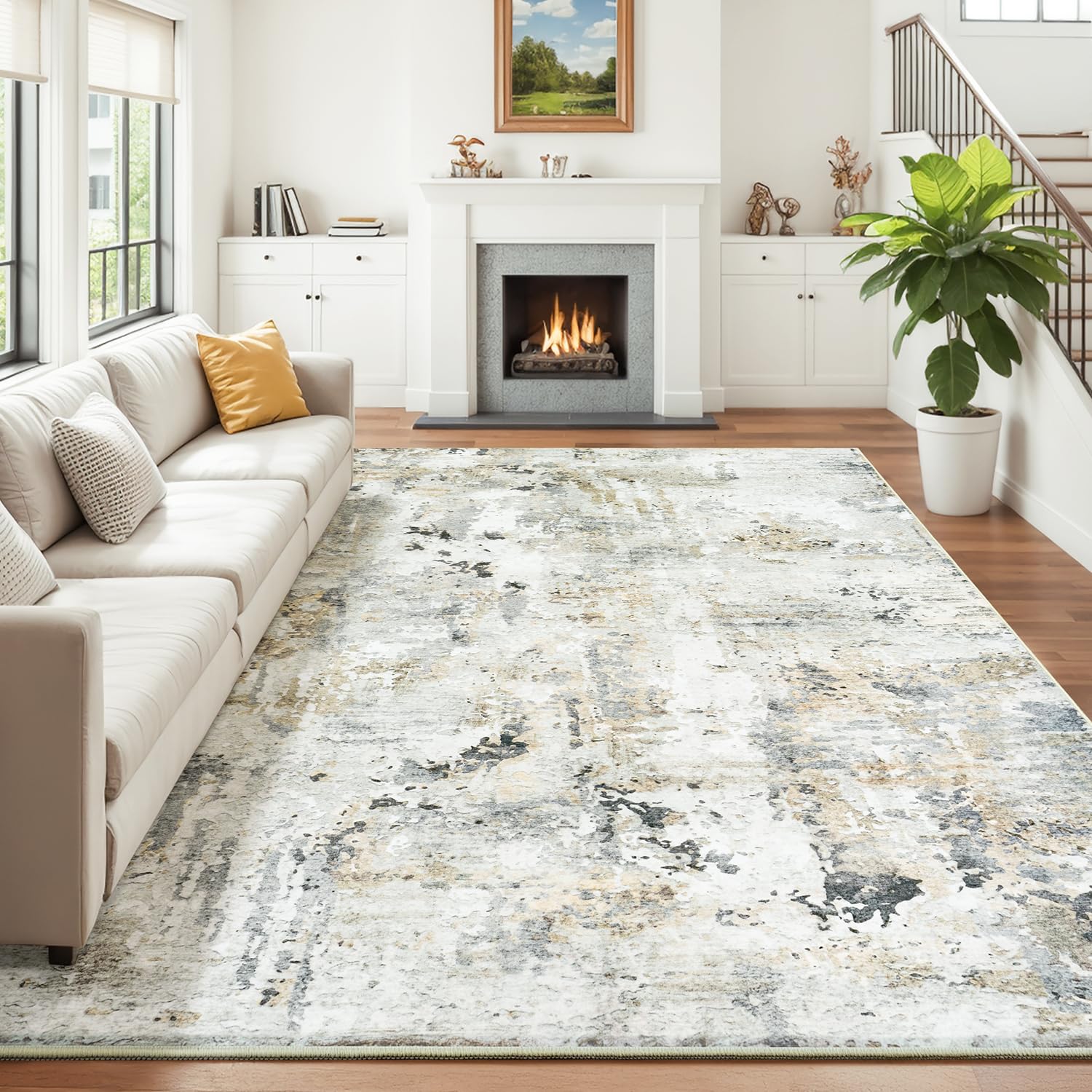 Carpelux 8x10 area rug with abstract pattern enhances living spaces with depth