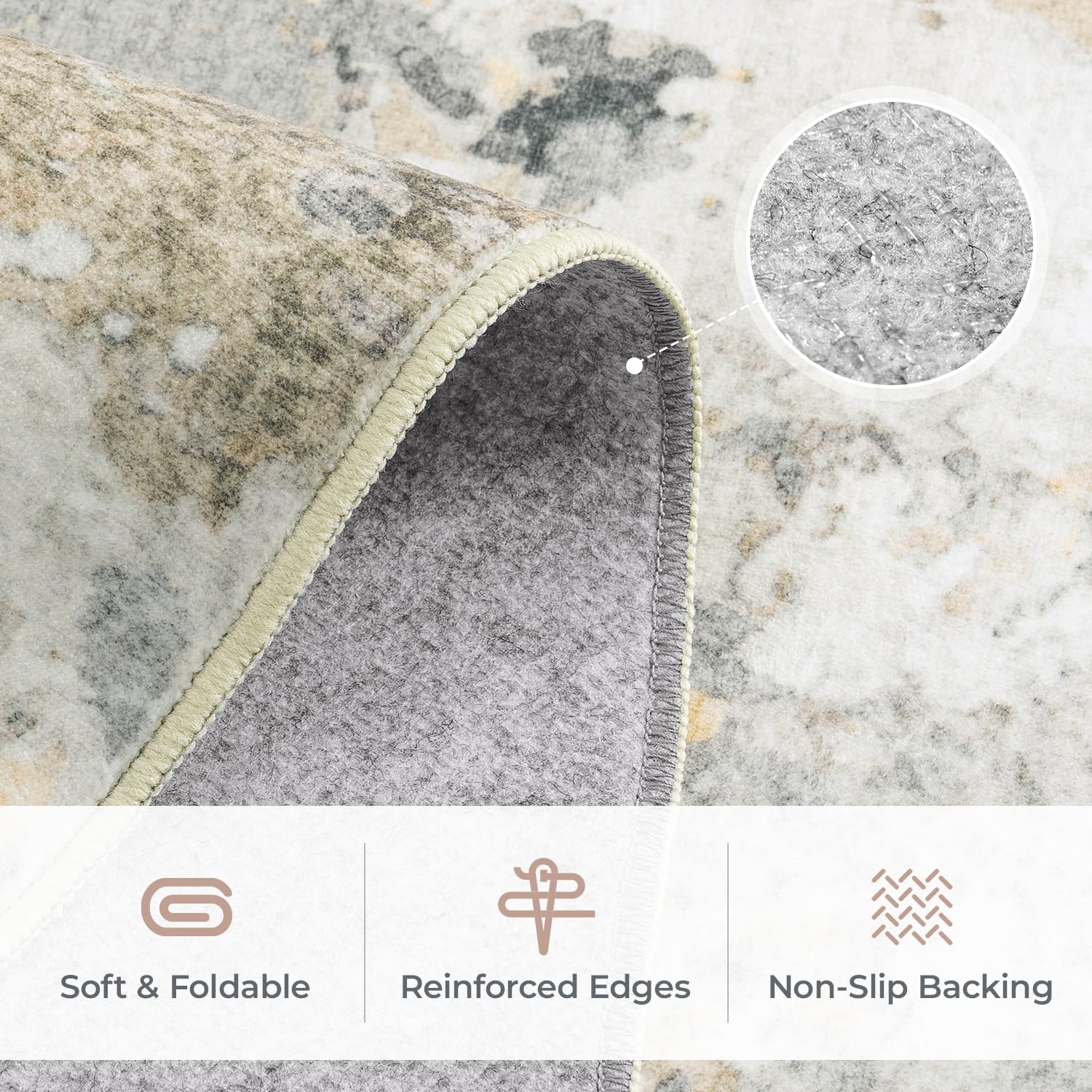 Carpelux rug in neutral tones complements living rooms, nurseries, or dining areas