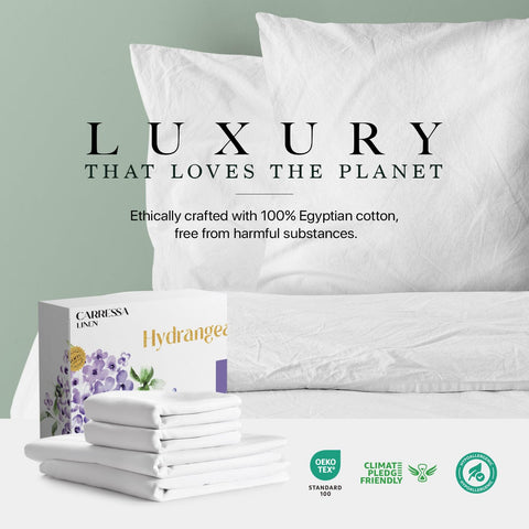 Carressa Linen elegant white hotel-grade bedding for year-round comfort.