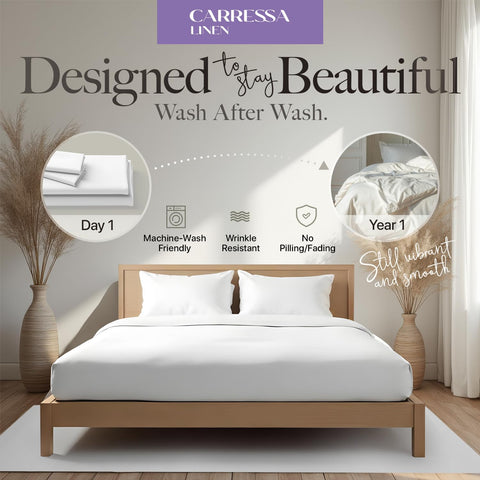 Carressa Linen queen sheets with OEKO-TEX standard certification.