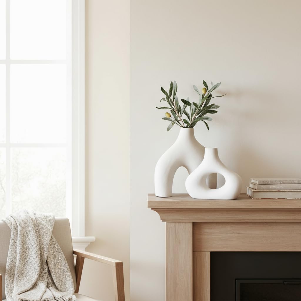 Carrot's Den donut vase set 2 table centerpiece with matte white finish.