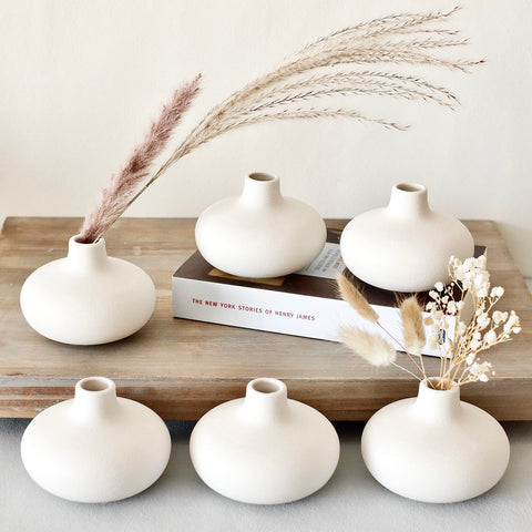Carrot's Den Nordic donut bud vase with a single stem adds minimalist charm to any shelf.
