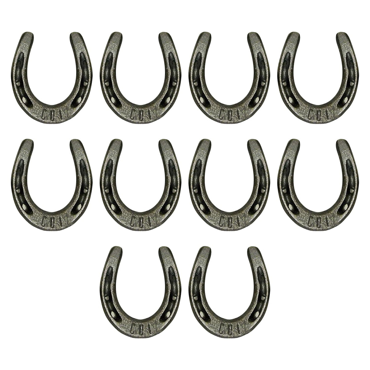 Carvers Olde Iron mini horseshoes on wood surface for crafts and decor.