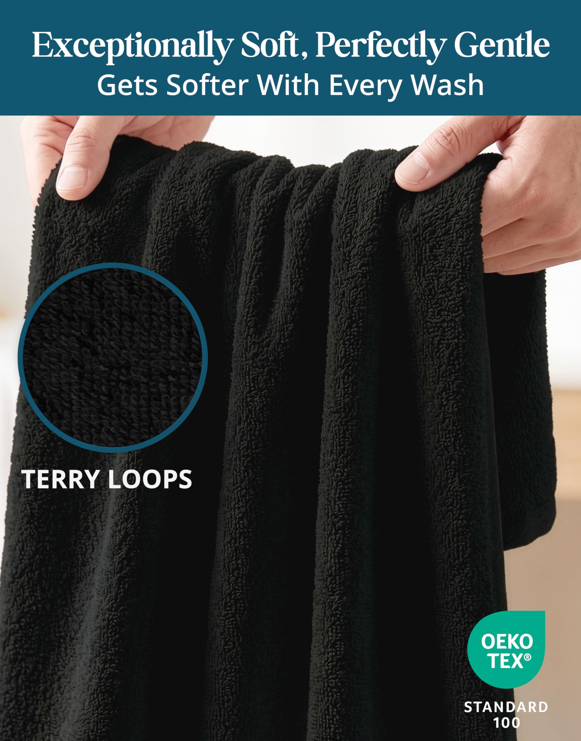 Casa Platino absorbent terry loops close-up highlighting plush feel and quick moisture pickup