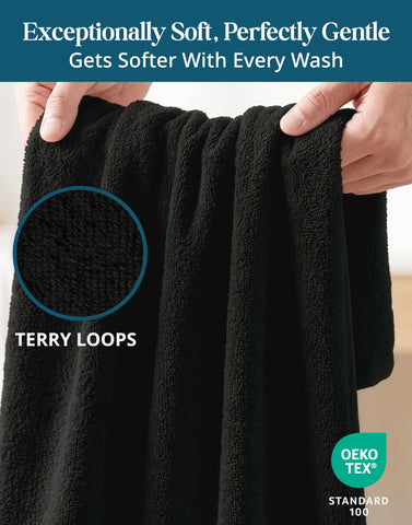 Casa Platino absorbent terry loops close-up highlighting plush feel and quick moisture pickup