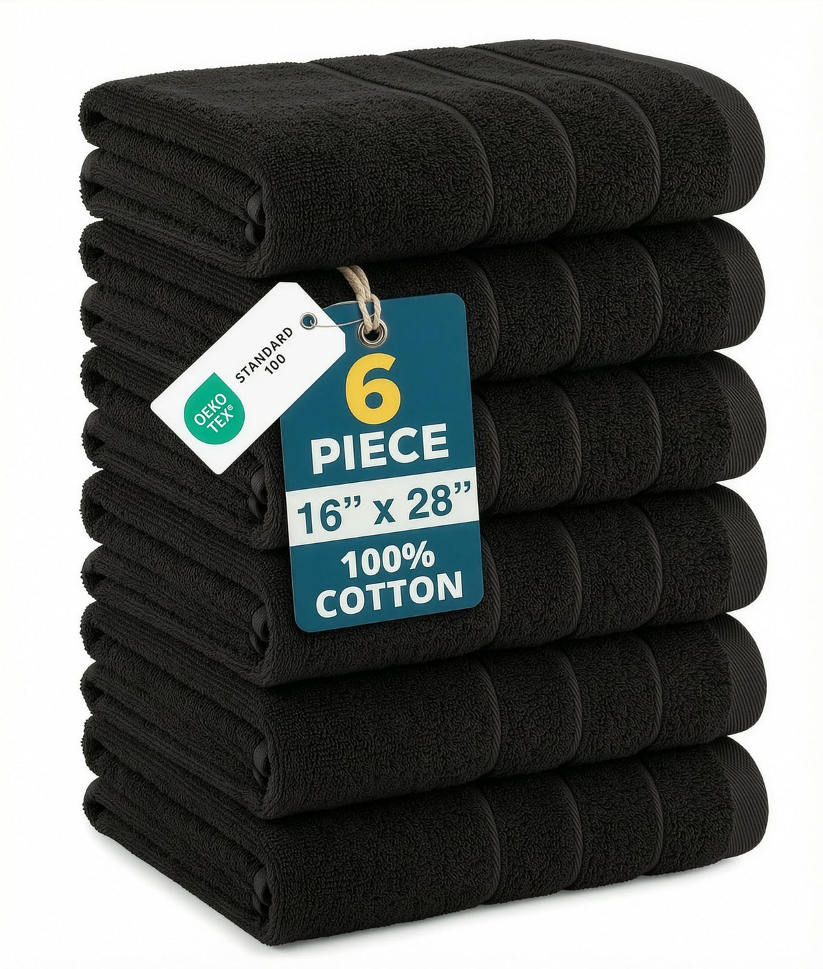 Casa Platino black hand towel 16x28 pack six showing bold color and everyday hand drying