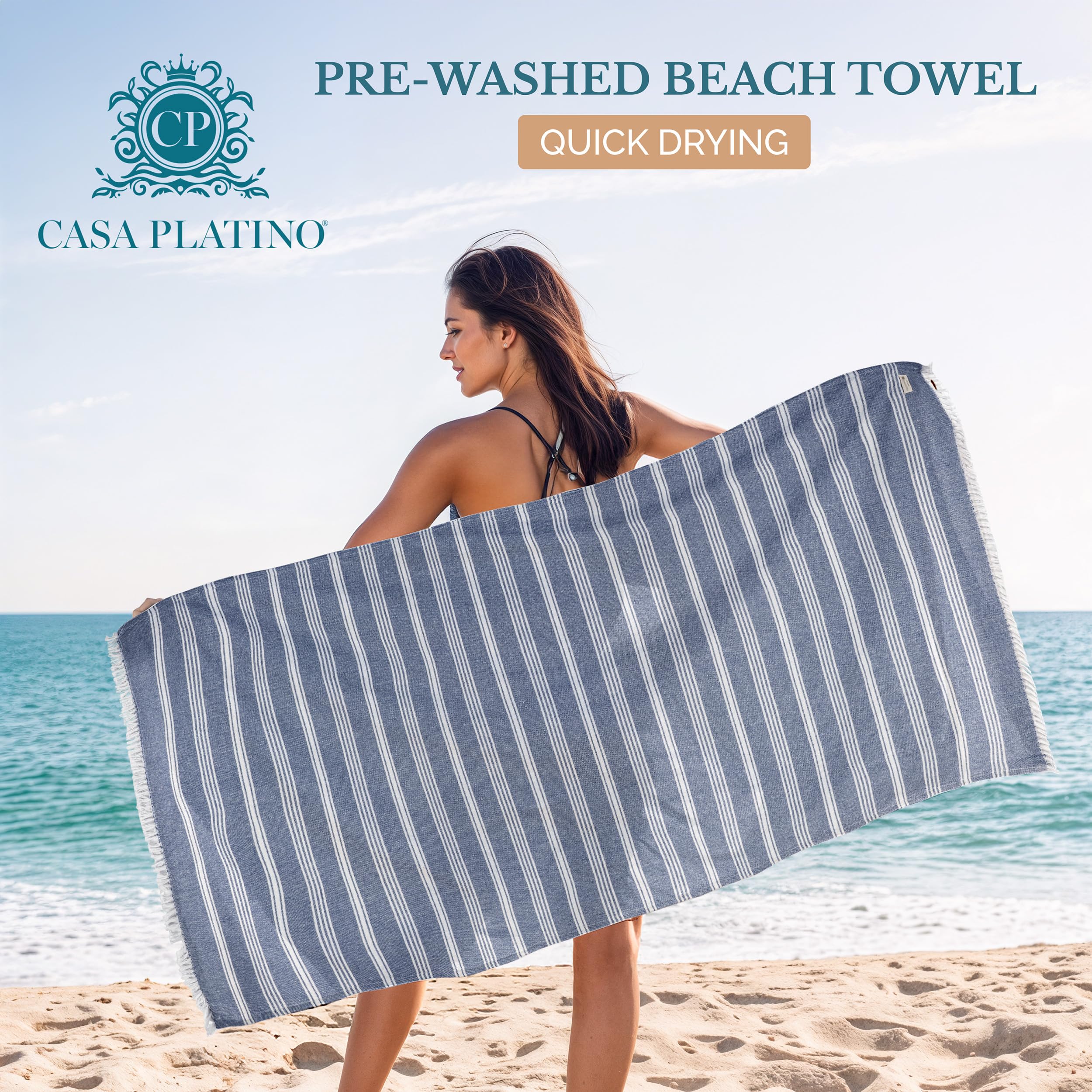 Casa Platino Coastal Carnival beach towel drape, oversized comfort for lounging by the sea.