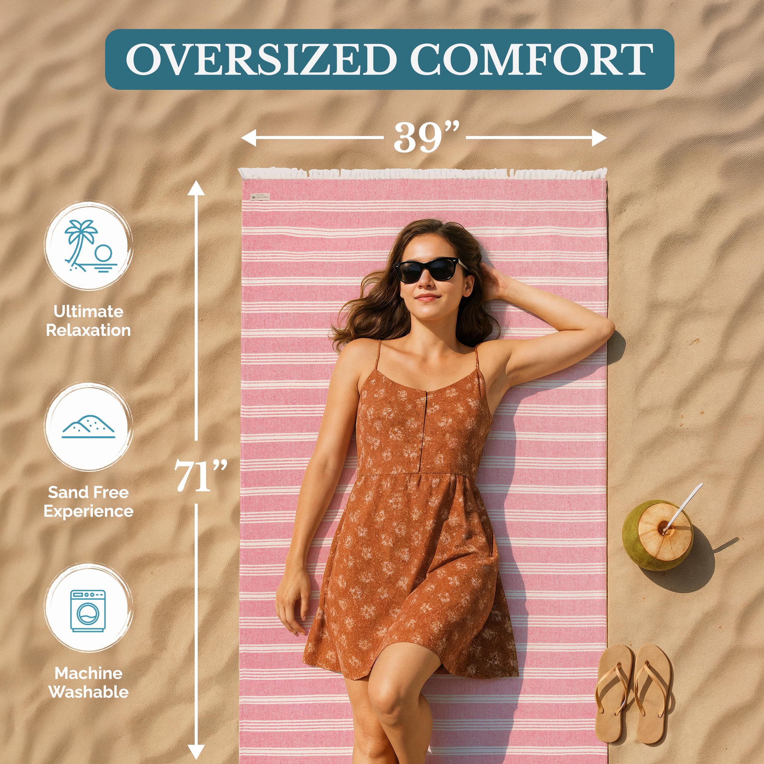 Casa Platino Turkish towel label, premium fabric with sand-free performance.