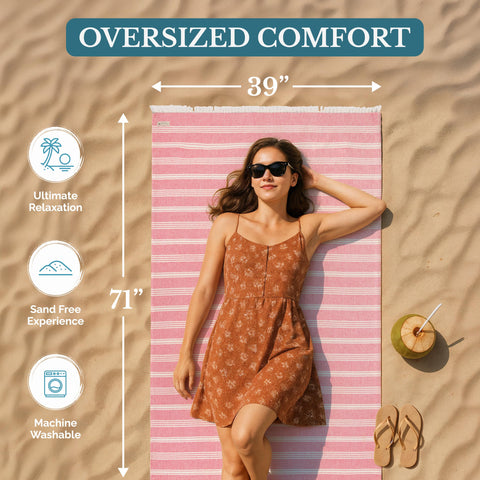 Casa Platino Turkish towel label, premium fabric with sand-free performance.