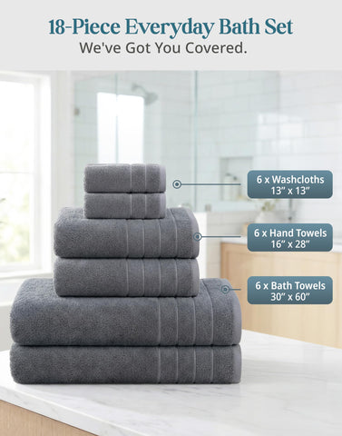 Cool grey bath towels hanging, emphasizing elegant color and cozy everyday comfort