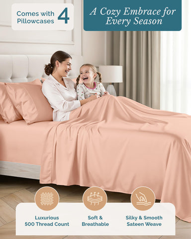 Casa Platino veiled-rose fitted sheet with 15" pockets for secure fit