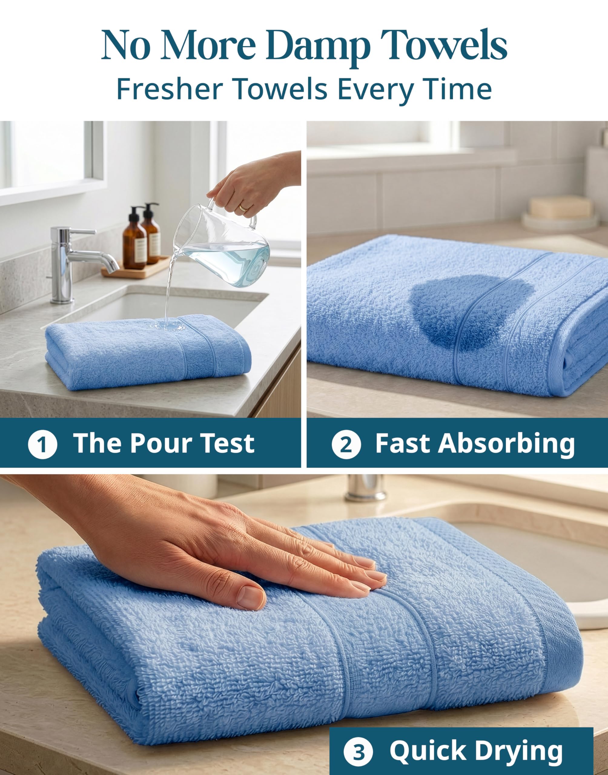 Casa Platino towels with reinforced double-stitched hems for durability.