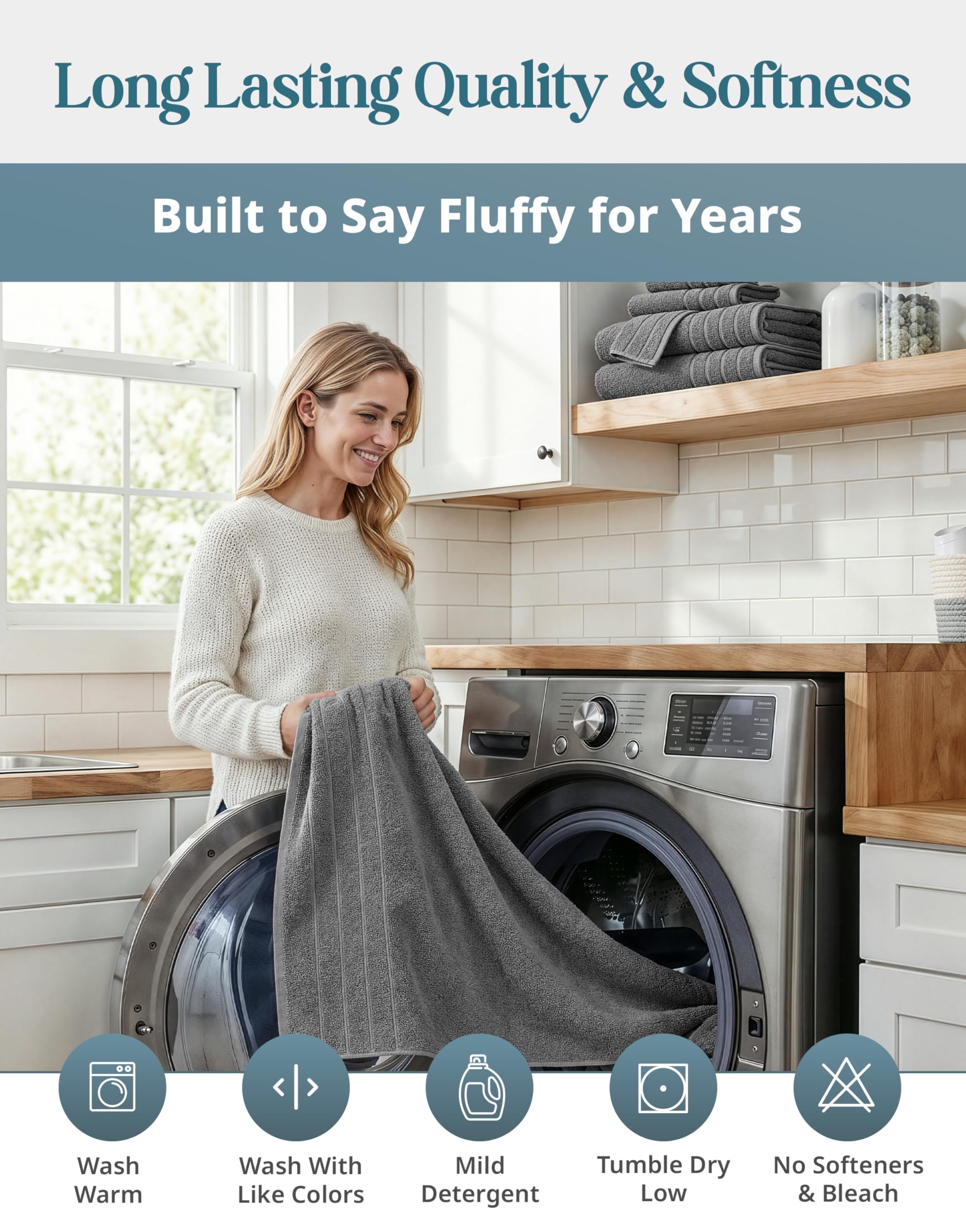 Casa Platino elegant, durable gray towels suitable for daily routines.