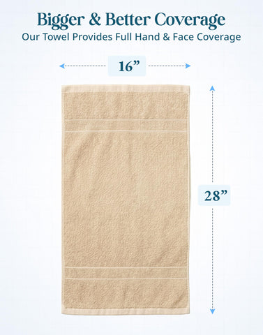 Casa Platino hand towels 16x28 inches offer generous coverage for drying.