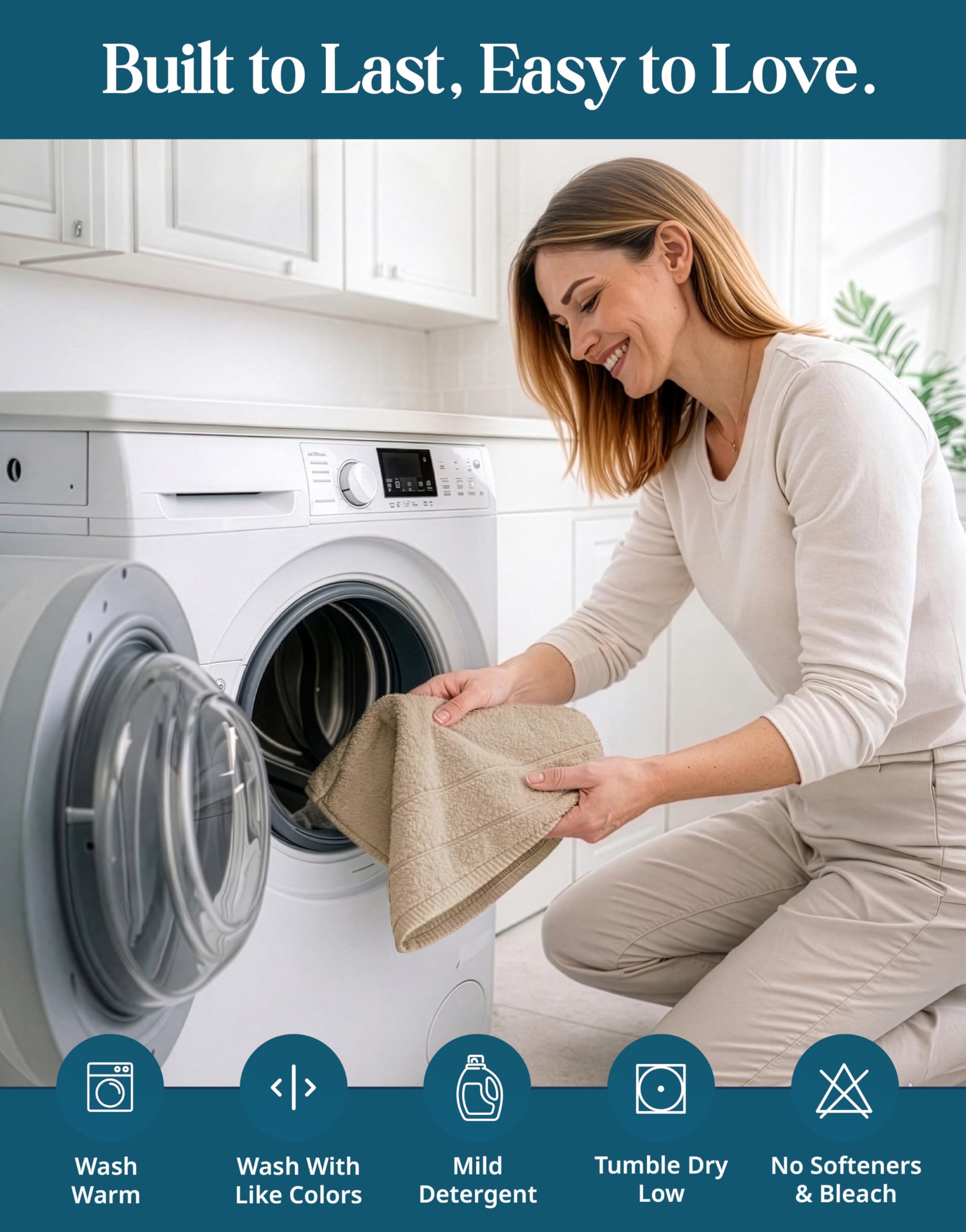 Casa Platino colorfast finish preserves softness and appearance after washing.