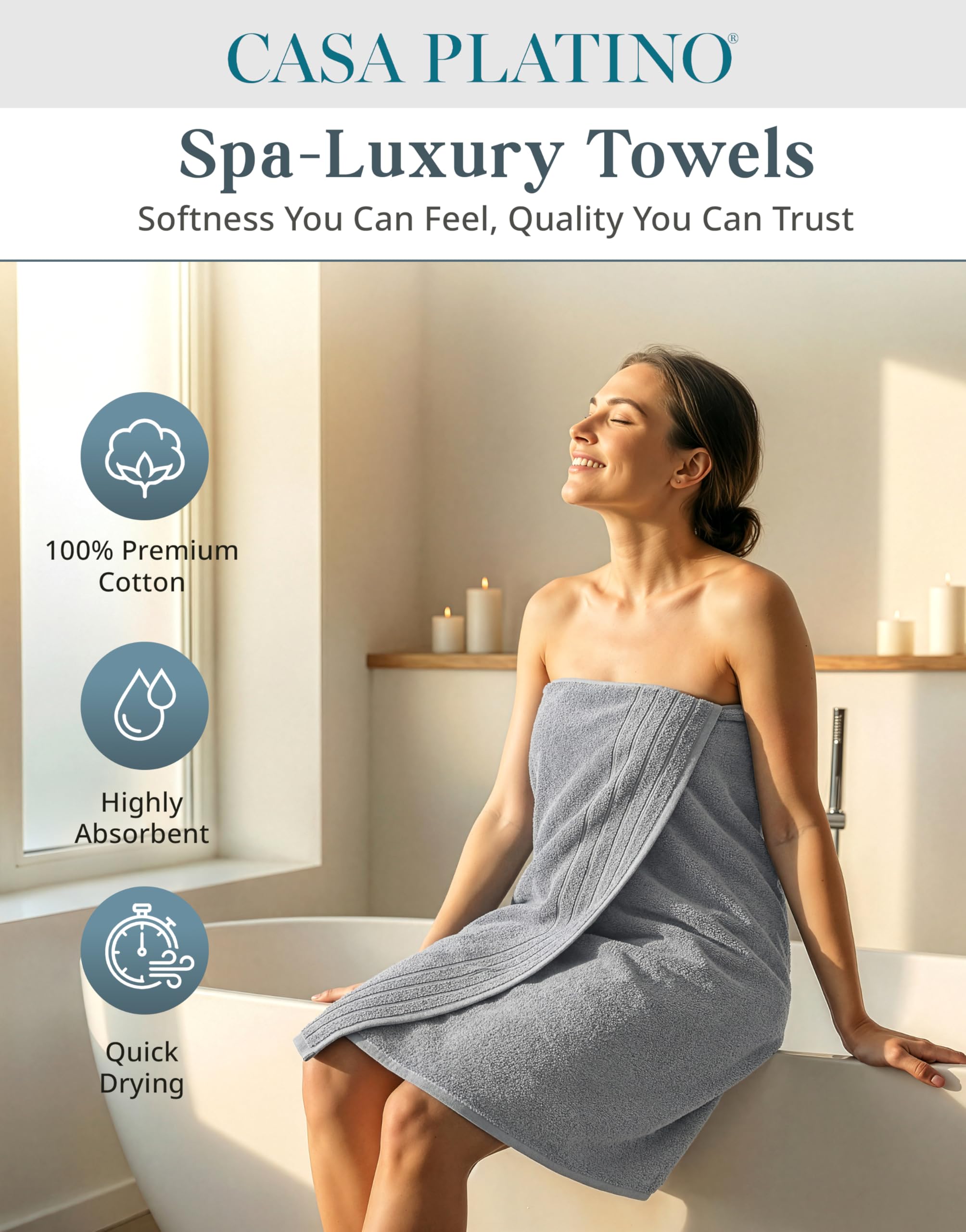 Casa Platino premium cotton bath towels: four washcloths for gentle face cleansing rounds