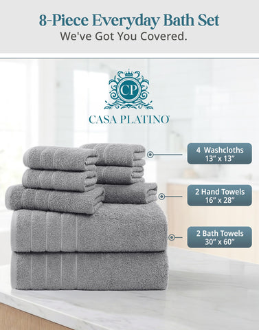 Casa Platino premium cotton bath towels: grey color adds modern elegance to any bathroom