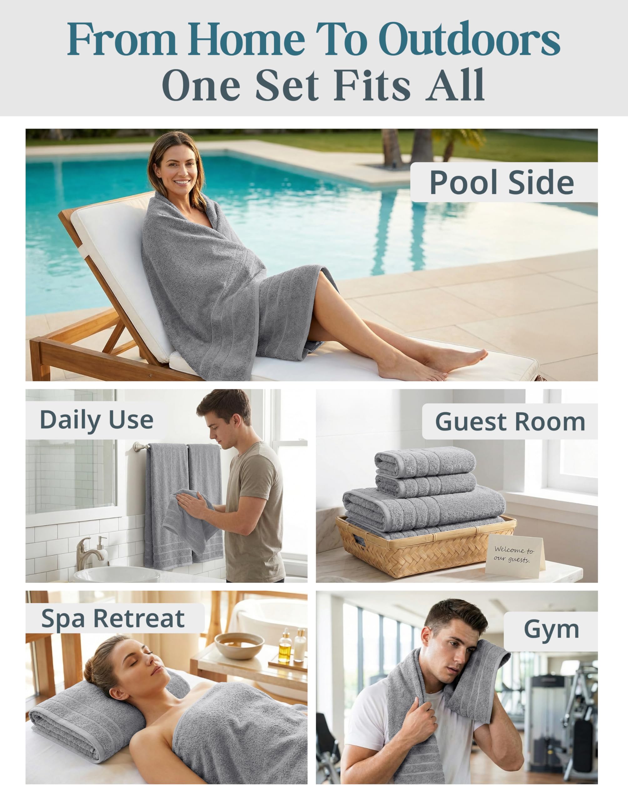 Casa Platino premium cotton bath towels hanging to showcase plush fabric and color