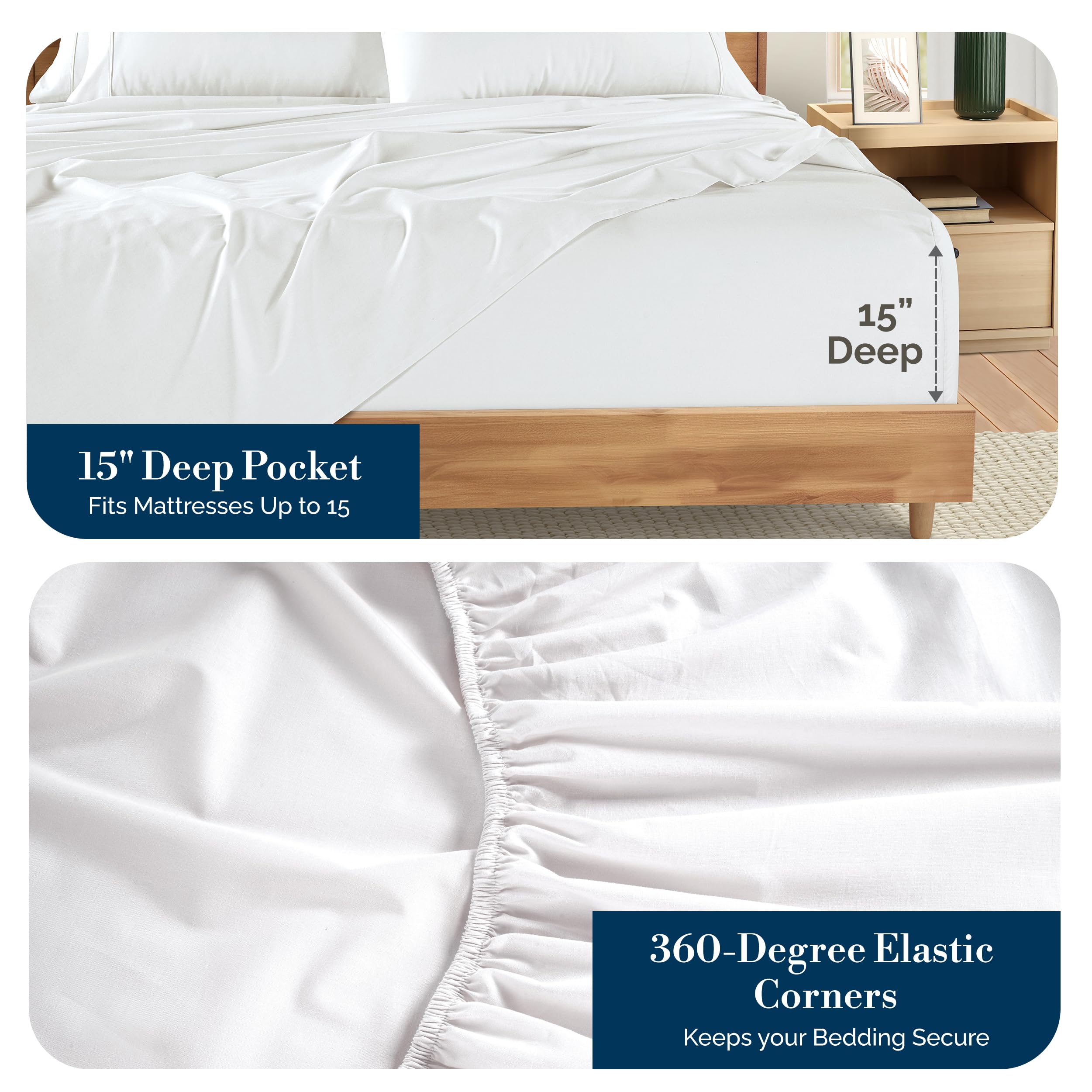 Casa Platino four pillowcases shown with clean, coordinated bedding