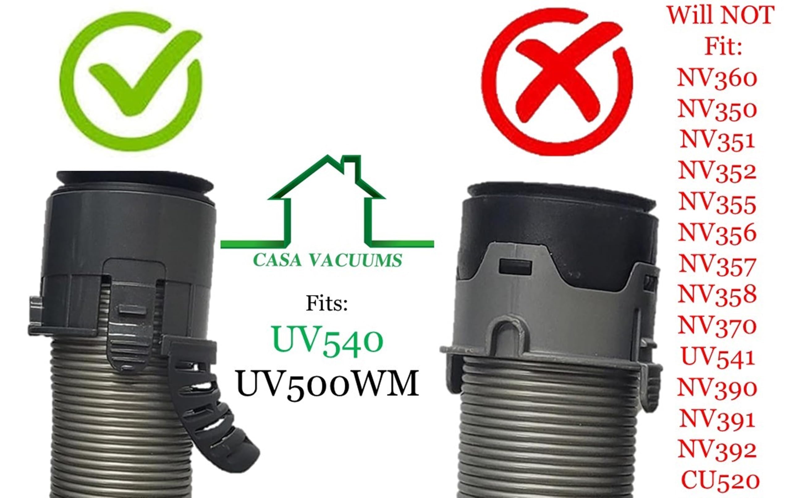 Casa Vacuums stretchable hose with integrated connection end enhances reach.