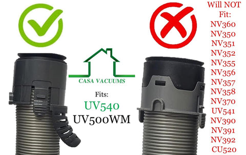 Casa Vacuums stretchable hose with integrated connection end enhances reach.